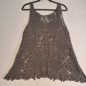 Delusive Black Open Knit L Flower Tank Top Hippy Boho Whimsigoth Fairygrunge EUC